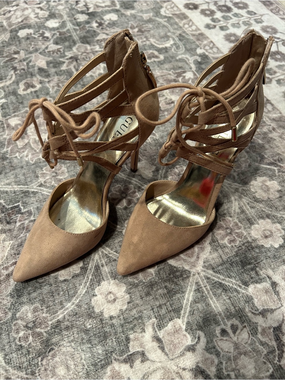 Guess Lace-Up Pointed Toe High Heels in Tan